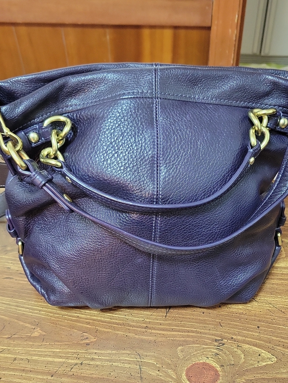 Coach Pebble Leather Hobo in Plum with Gold-Tone Hardware